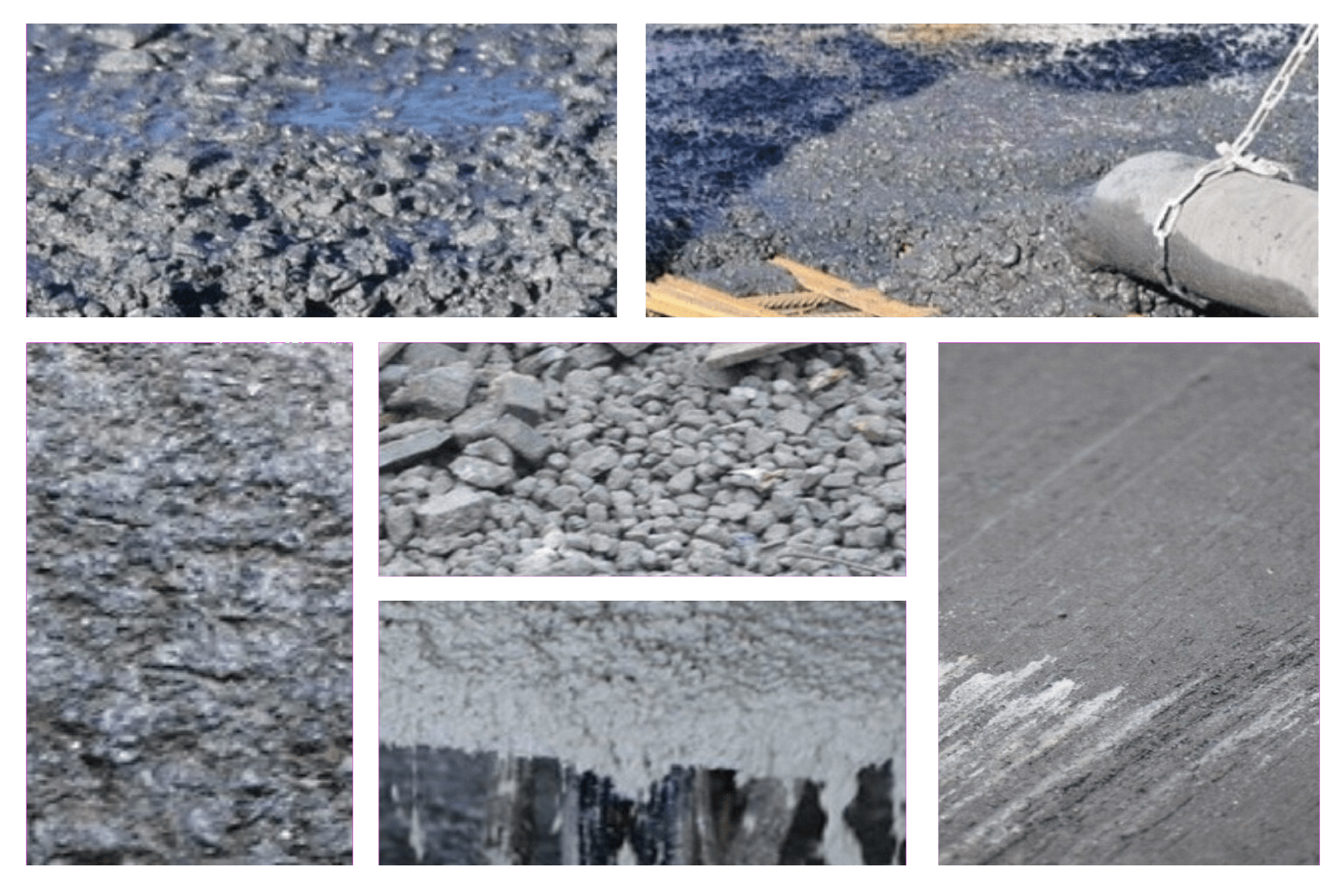 Eine Collage unterschiedlicher Betonsorten für unterschiedliche Zwecke. Von grobkörnig bis fein, von Spannbeton bis leichtverdichtend ist alles dabei.